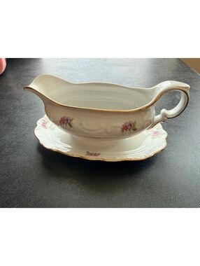 Vintage Schumann Arzberg Bavaria Germany Gravy Boat Floral Gold Trim 1950s